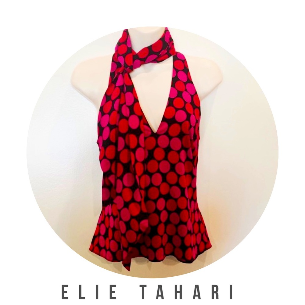 Tahari silk polkadot top and scarf size 6